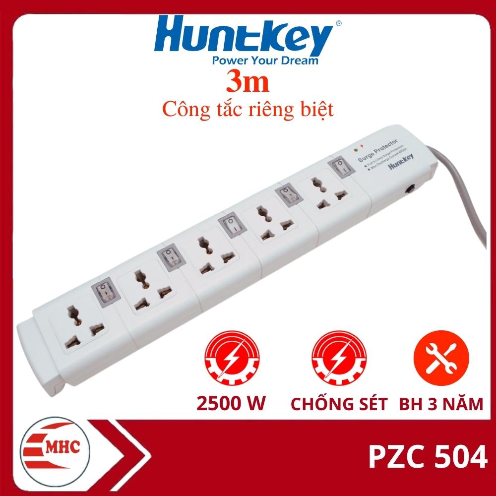 Ổ cắm điện đa năng, ổ điện thông minh Huntkey PZC504 5 ổ chống sét, có đèn báo, công tắc riêng- Hàng chính hãng