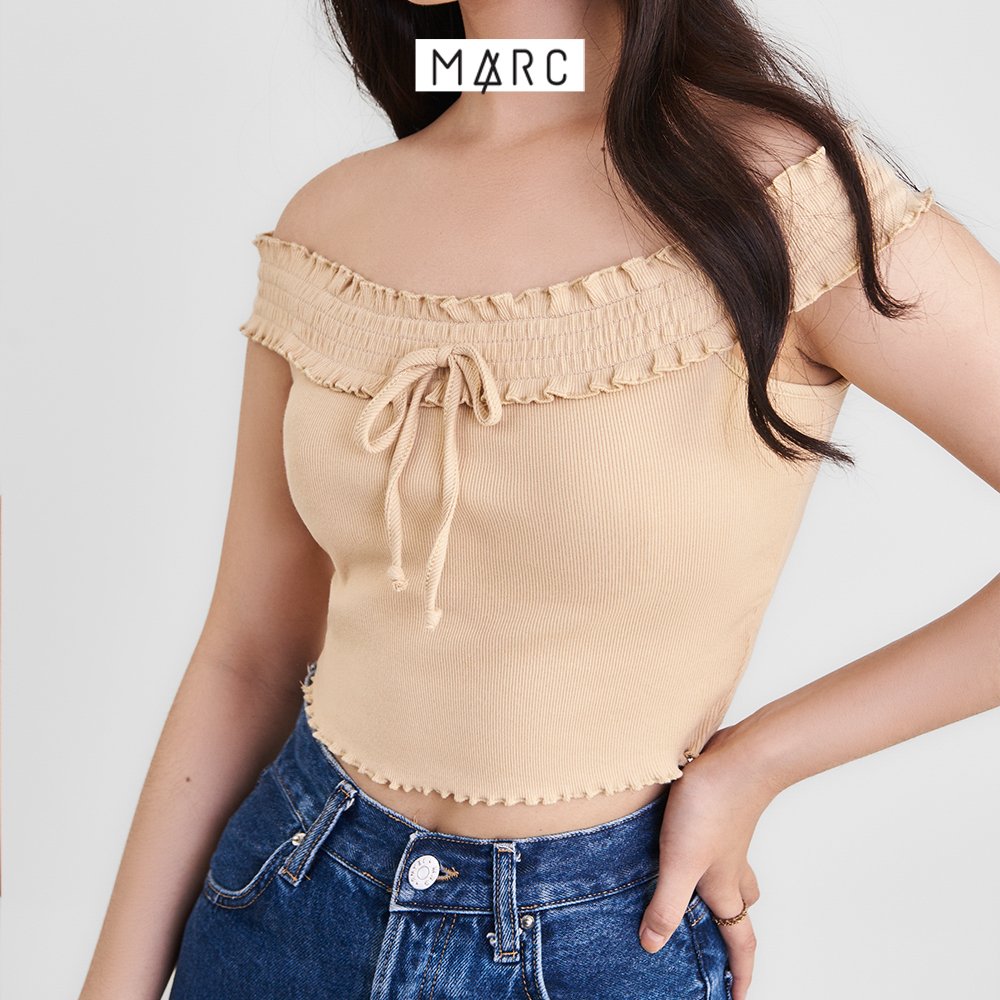 Áo thun nữ MARC FASHION crop top vai ngang nhún thun