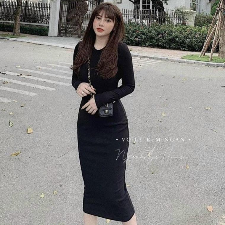 Váy len tăm body dài tay nhiều màu hàng đẹp - Đầm len NỈ body hot new