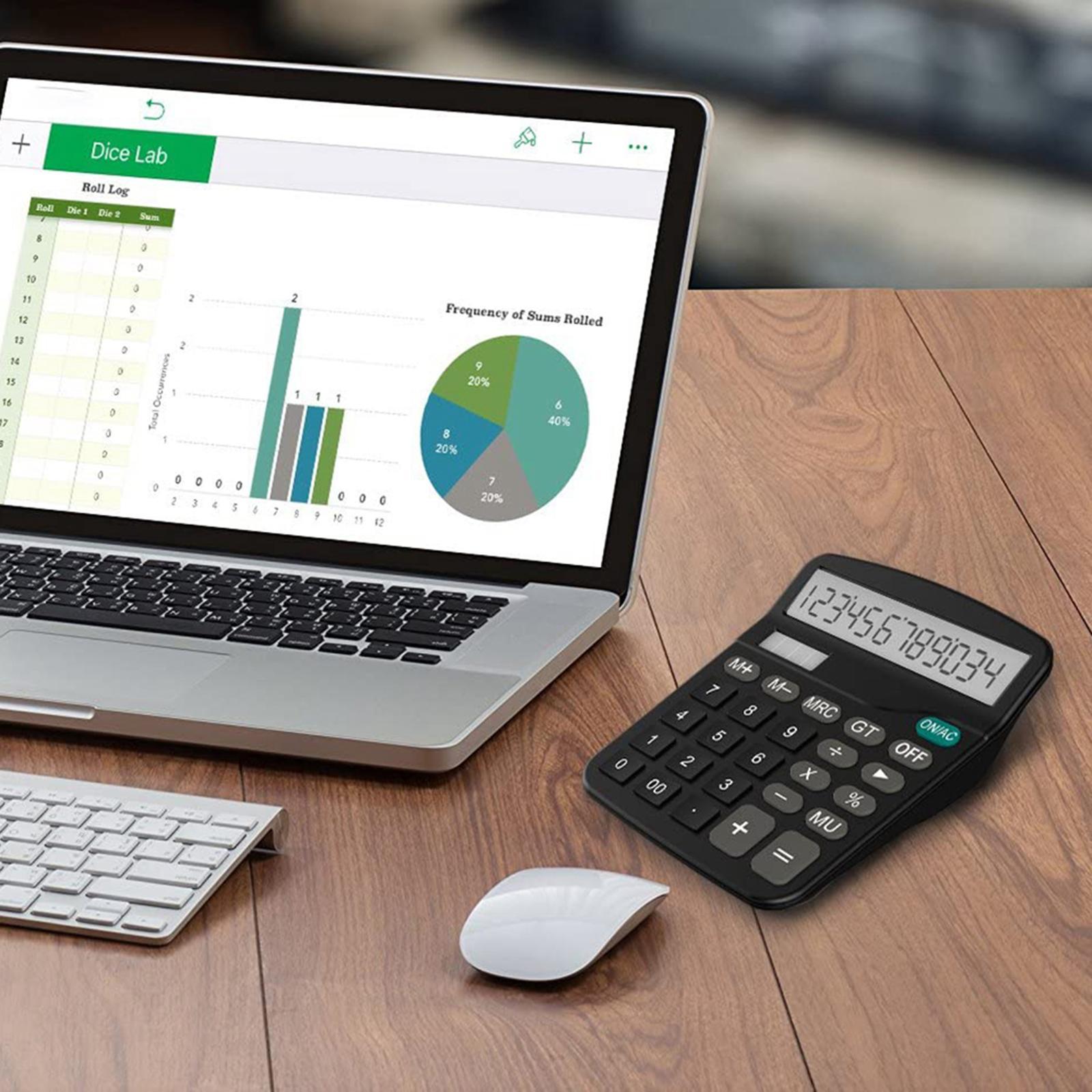 12-Digit Solar Battery Office Calculator with Large LCD Display Big Sensitive Button, Dual Power Desktop Calculators