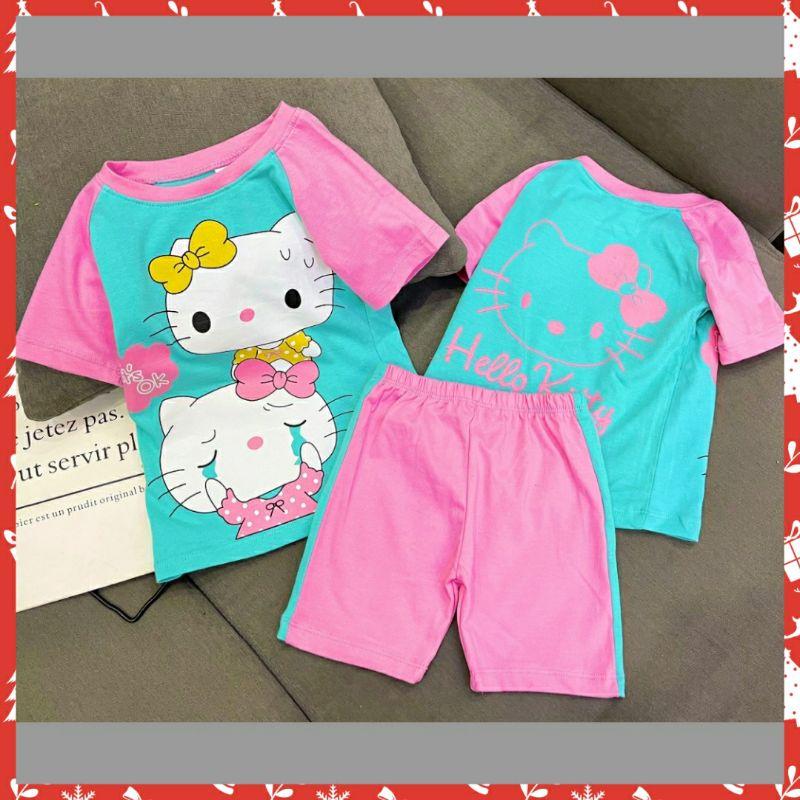Bộ ngố cotton màu in hình dễ thương bé gái size đại - quần áo trẻ em
