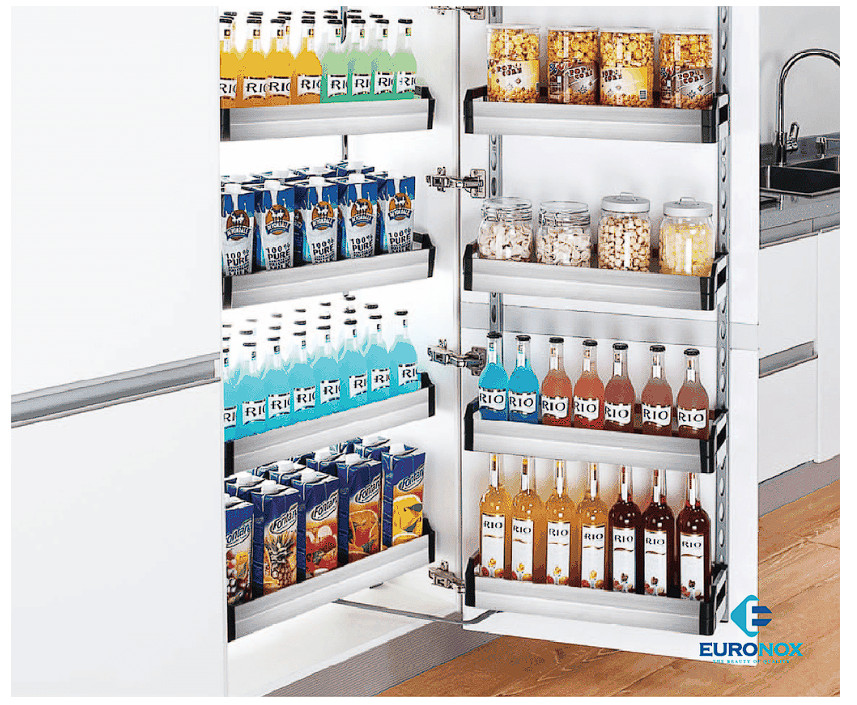 Tủ kho hộp cánh mở - 4 tầng 4-Shelf Push-to-Open Pantry Unit with Stainless Steel Rectangular Tube