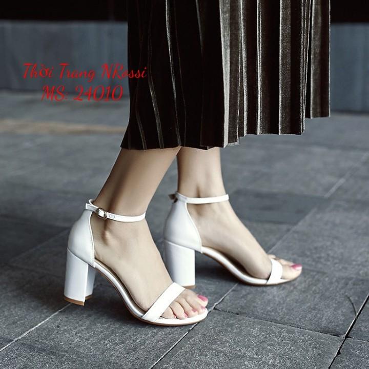FREESHIP Giày sandal cao gót quai ngang 7 phân màu đen Big size 40 41 42 43 44