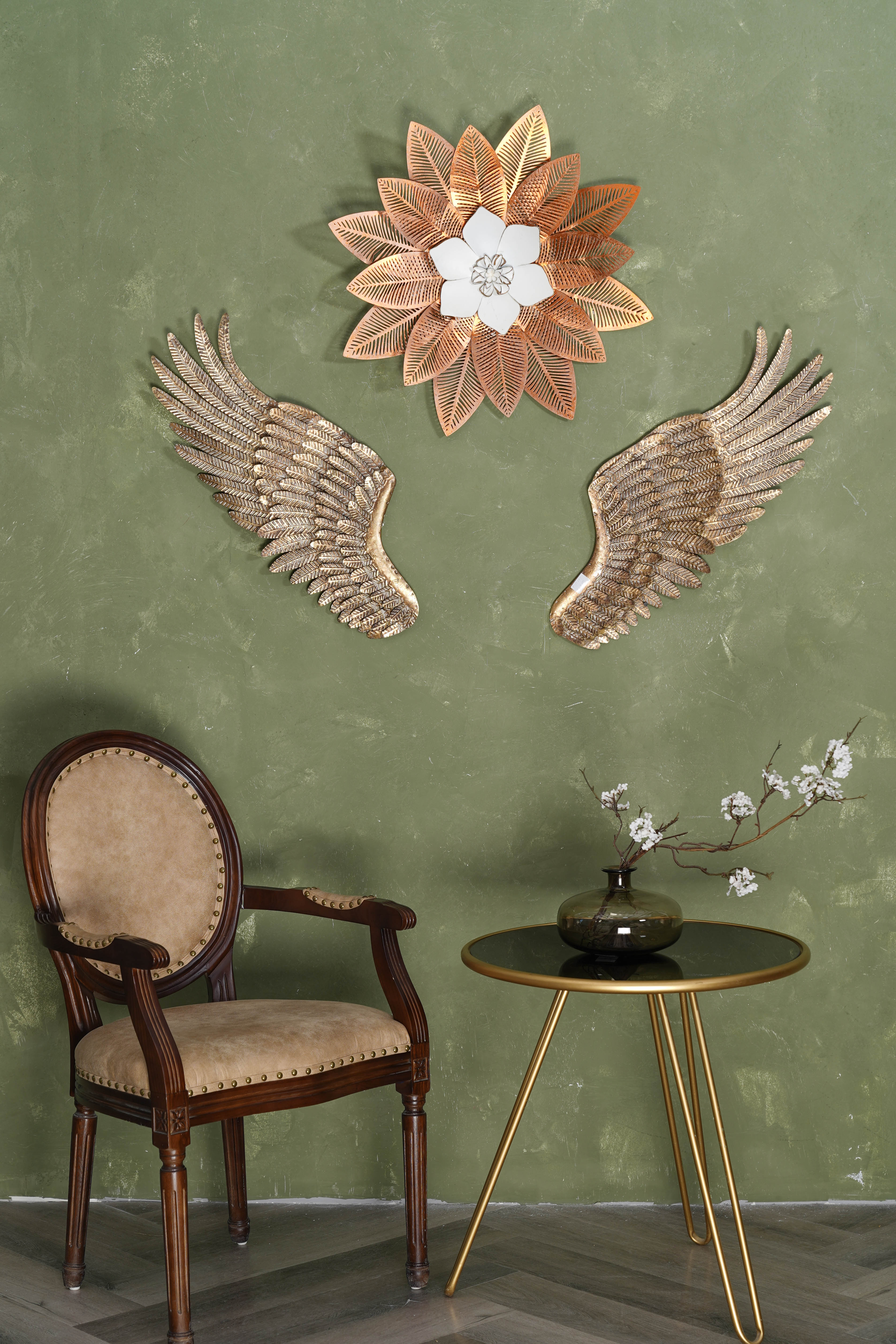 Décor gắn tường cánh thiên thần vàng đồng