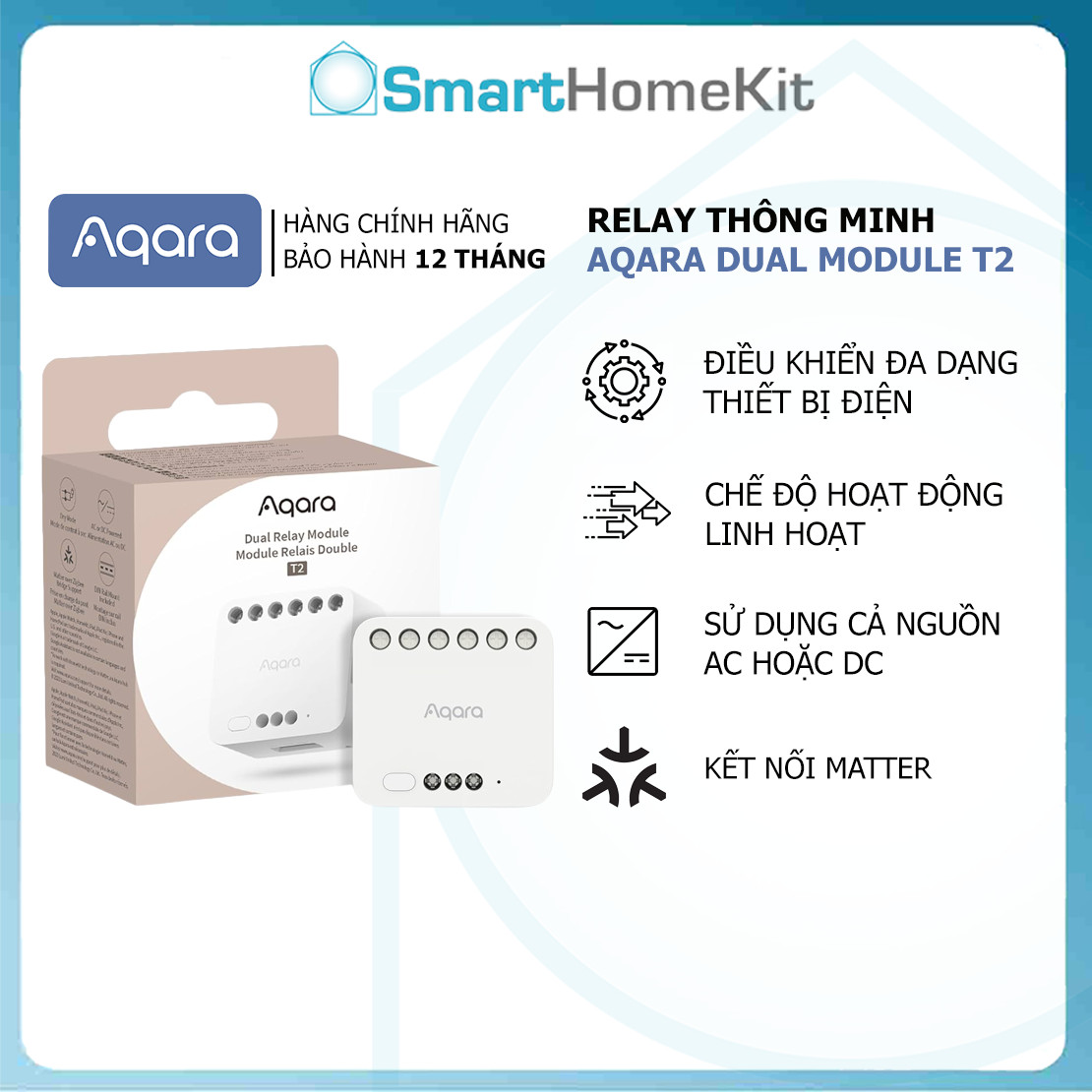 Công tắc thông minh Aqara Dual Relay Module T2 Matter DCM-K01 Zigbee, 2 line đèn Bản Quốc Tế