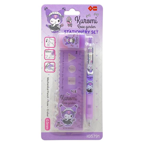 Bút Chì Bấm Kuromi 0.5 mm Kèm Thước Kẻ Và Gôm Tẩy - iiGEN IG5791