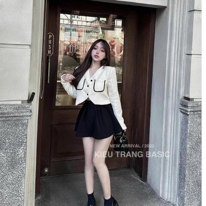 Set bộ nữ, Áo ren viền túi kèm chân váy chất áo dạ dày dặn Trendy Clothing