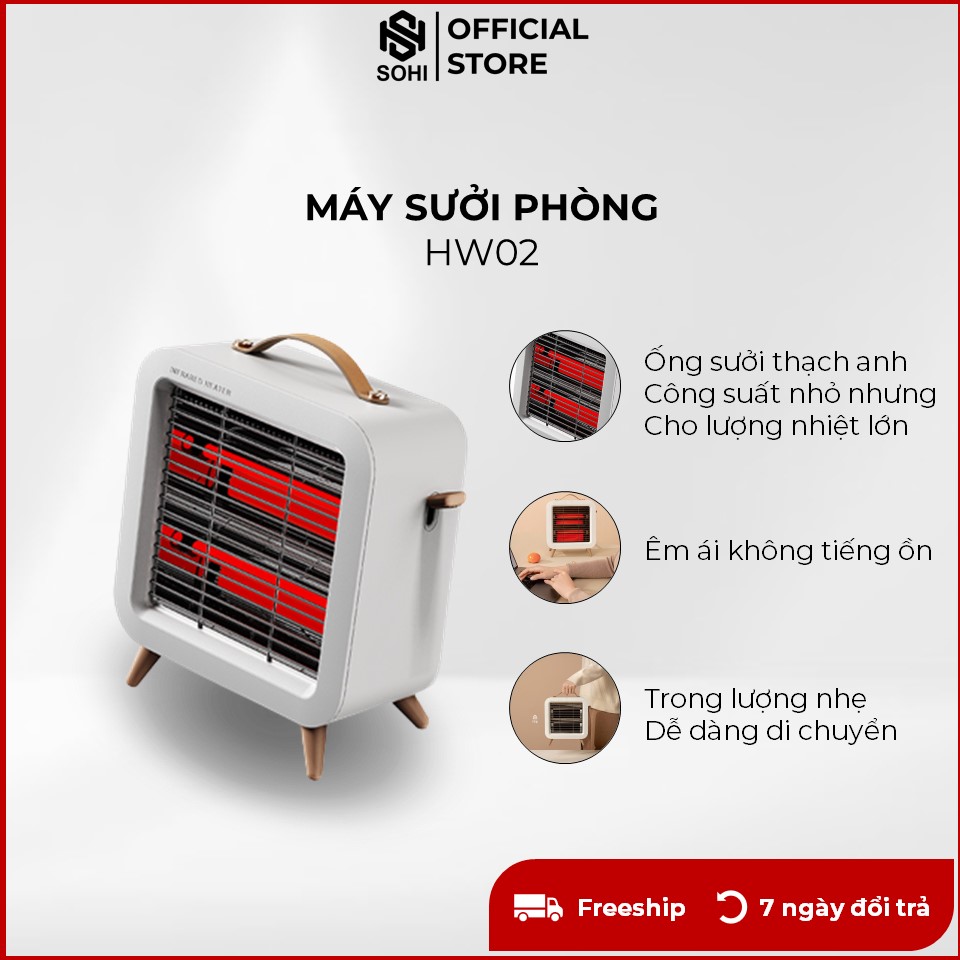 Máy sưởi phòng hồng ngoại 550W sưởi ấm cực nhanh, nhỏ gọn, sưởi ống thạch anh, an toàn chống cháy-Hàng nhập khẩu