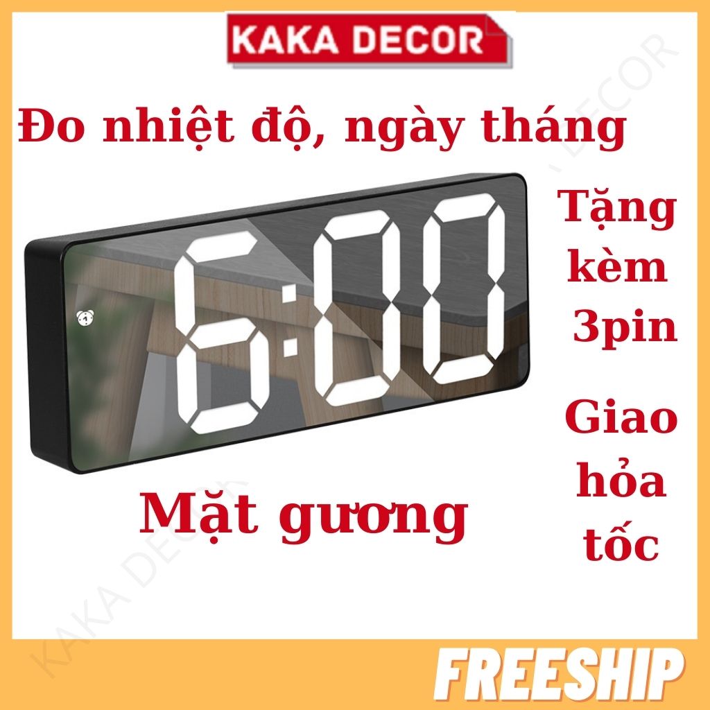 Đồng hồ để bàn led điều khiển âm thanh thông minh, đồng hồ báo thức kèm nhiệt độ mặt gương kỹ thuật số điện tử led 3d