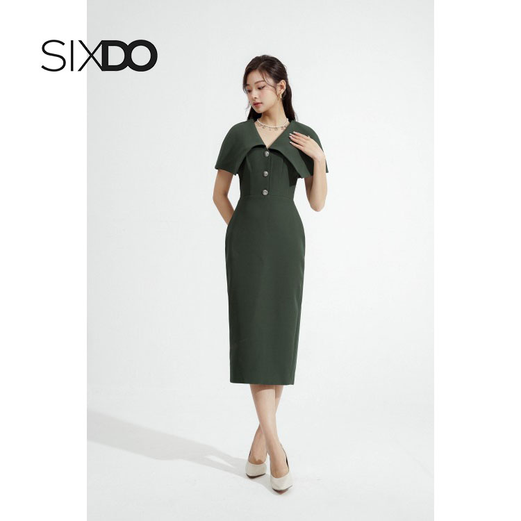 Đầm ôm cổ vạt midi tôn dáng thời trang nữ SIXDO
