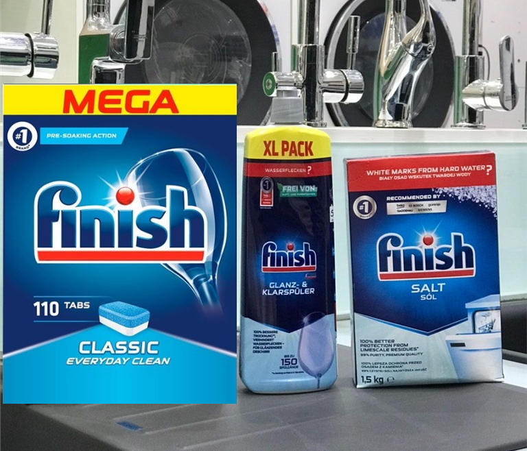 Combo Viên rửa bát Finish Classic 100 viên + Muối Finish 4.0kg + Nước làm bóng Finish 1150ml