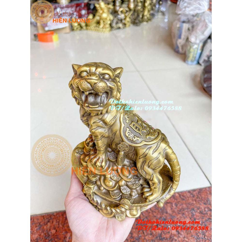 Tượng Linh Vật Hổ Thét Sơn Hà Đứng Trên Quan Tiền Bằng Đồng Vàng Nguyên Chất Cao 22cm Đẹp