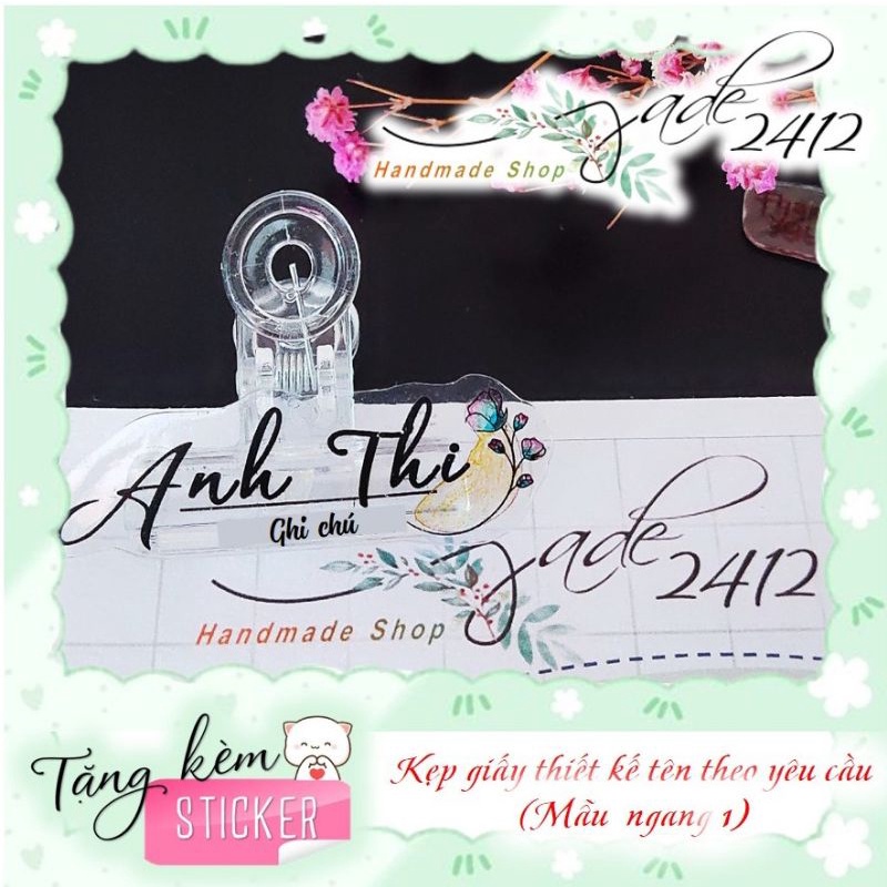 Kẹp giấy ghi Tên Handmade theo yêu cầu trong suốt, tiện dụng