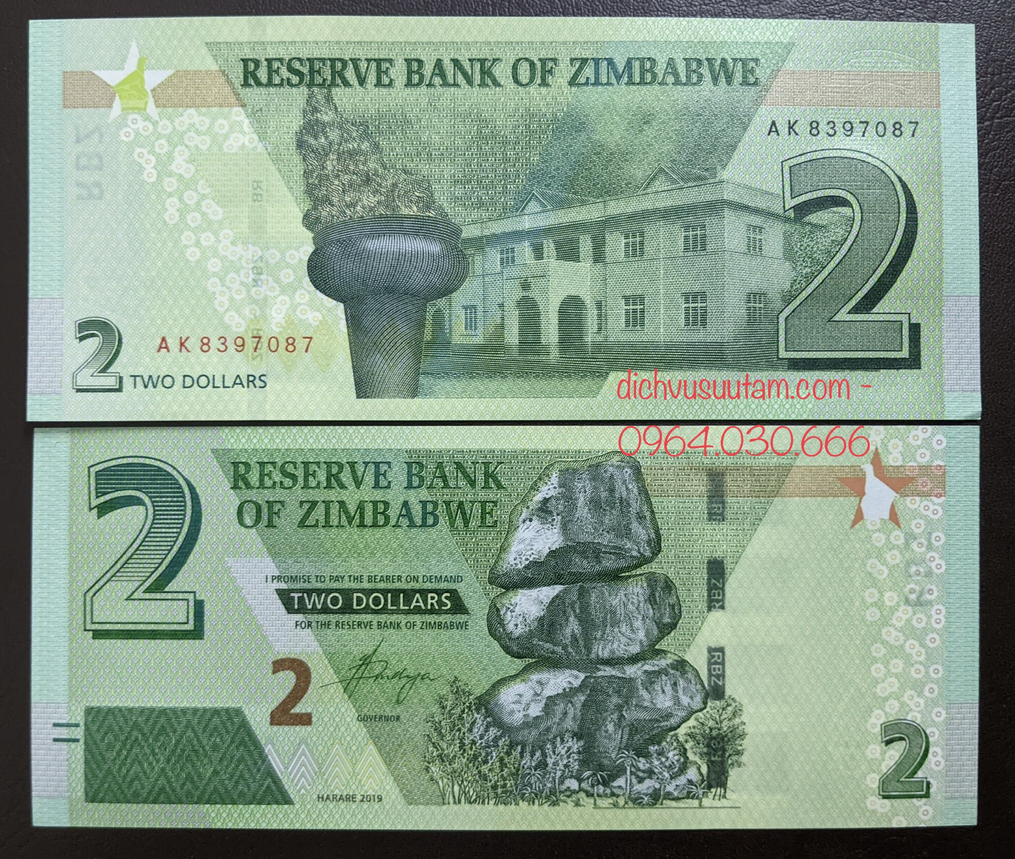 Tiền Zimbabwe 2 dollars phiên bản mới sưu tầm