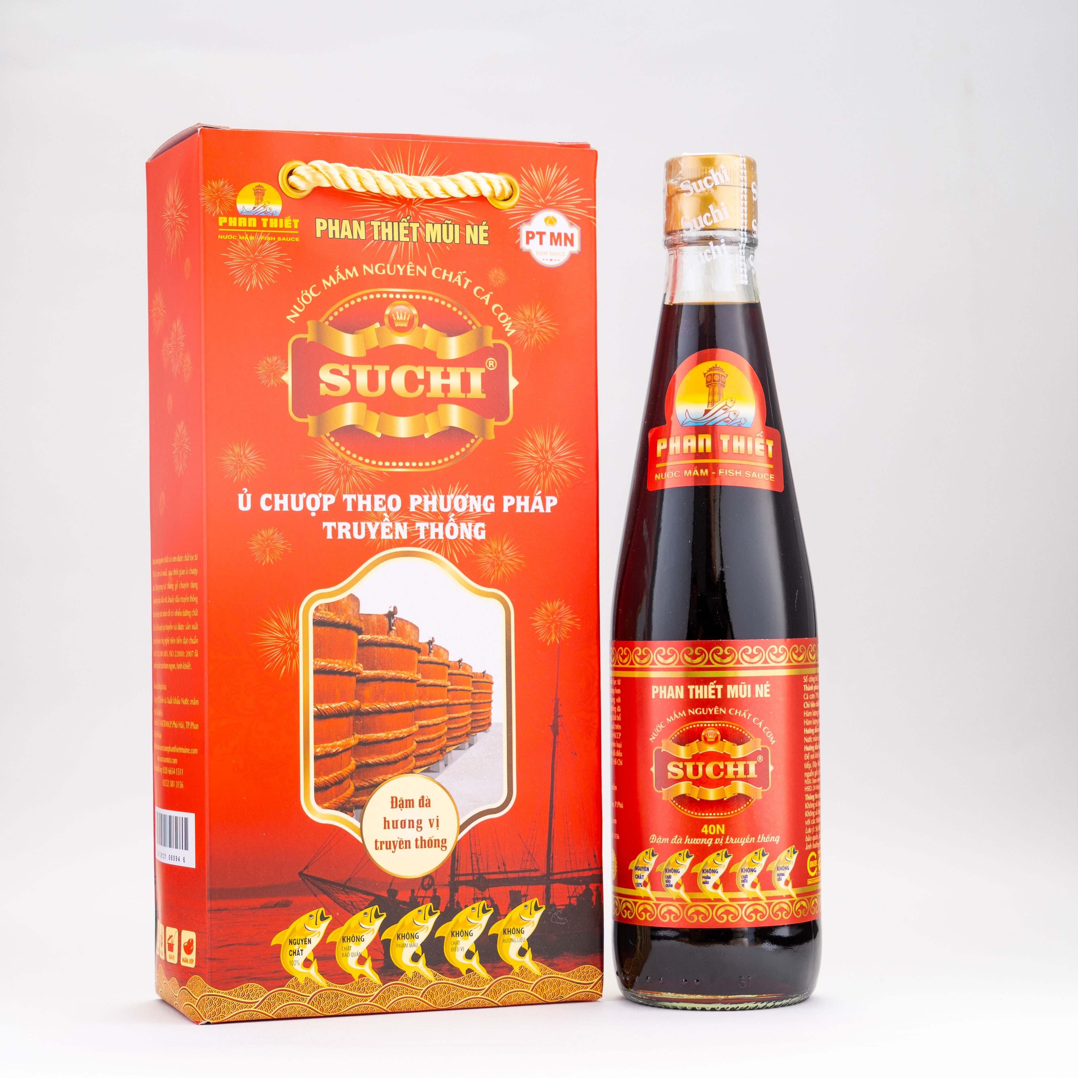 Hộp 2 Chai x 520ml Nước Mắm Cá Cơm Truyền Thống có US FDA Xuất Khẩu Suchi 40N 520ml