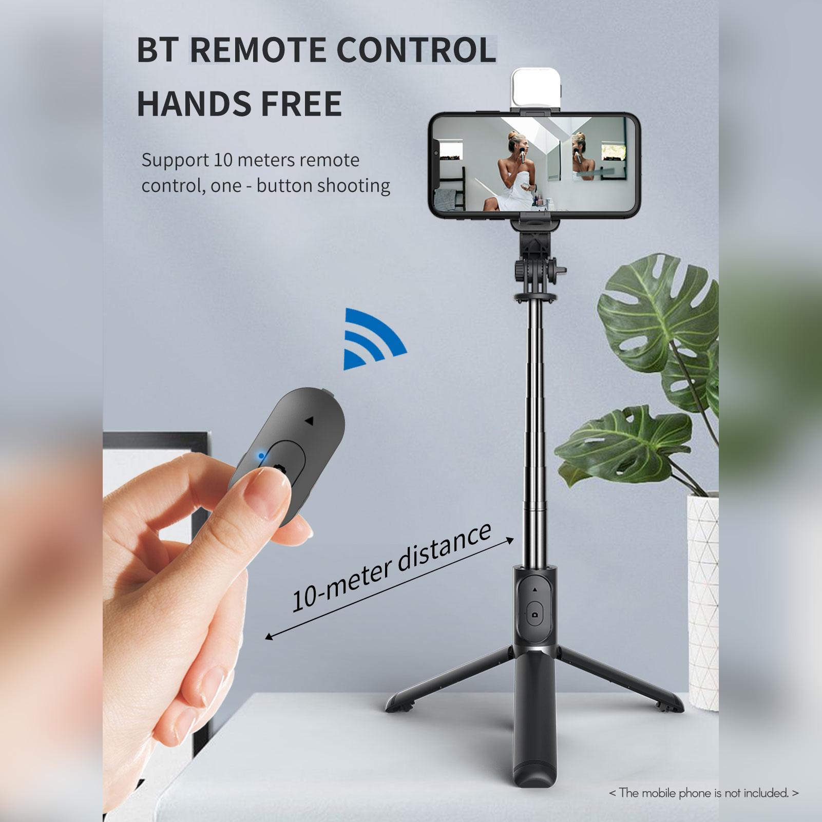 Multifunctional Wireless BT Selfie Stick Portable Extendable Tripod Stand with Fill Light 104.5cm Max. Length Remote