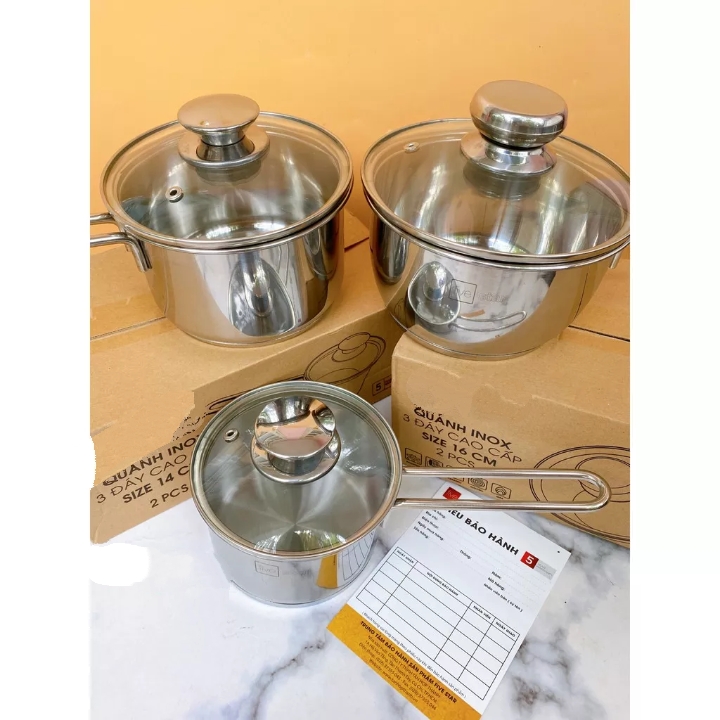 XOONG BỘT 3 ĐÁY ĐƯỜNG KÍNH 12/14CM - CHỐNG DÍNH, ĐUN TỪ,.