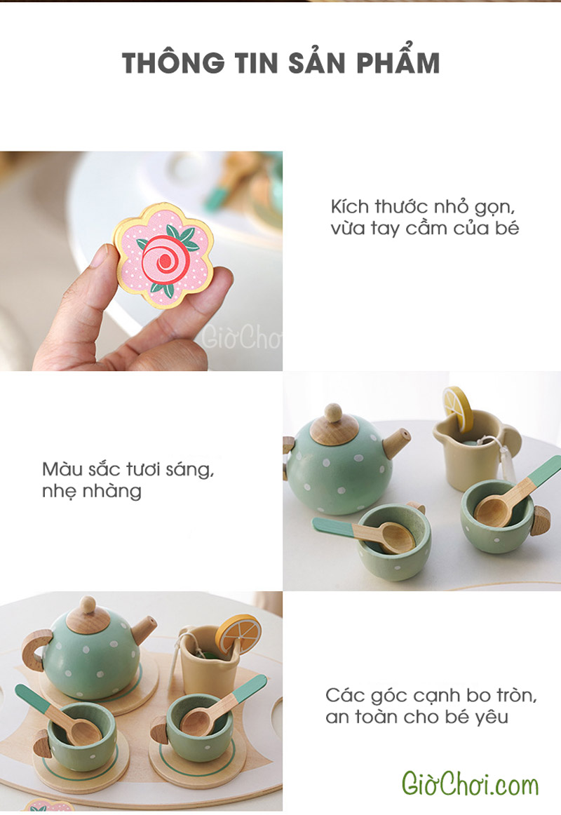 Đồ chơi bộ trà chiều bằng gỗ cho bé từ 3 tuổi