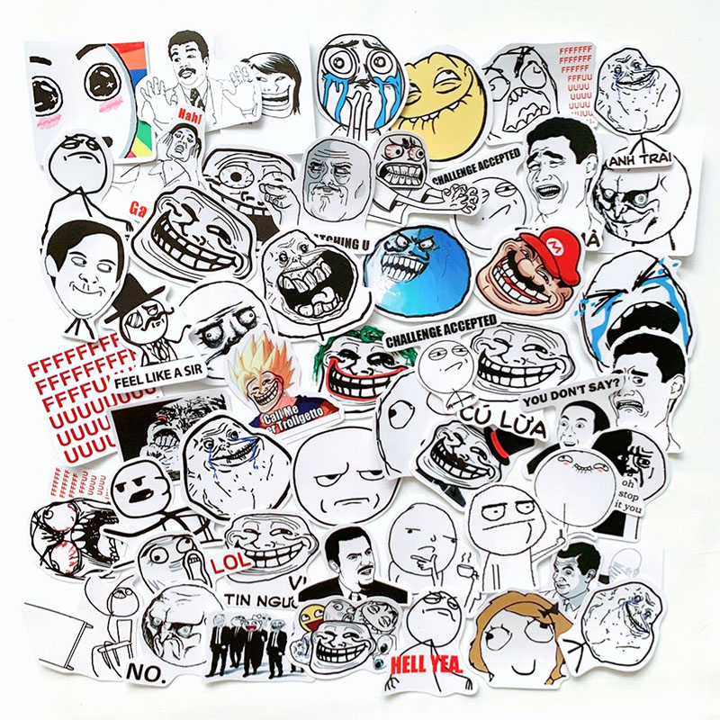 Bộ 50 Sticker Troll Face Meme Hình Dán Chống Nước Decal Chất Lượng Cao Dùng Trang Trí Va Li Du Lịch, Xe Đạp, Xe Máy, Laptop, Nón Bảo Hiểm, Máy Tính Học Sinh, Tủ Quần Áo, Nắp Lưng Điện Thoại