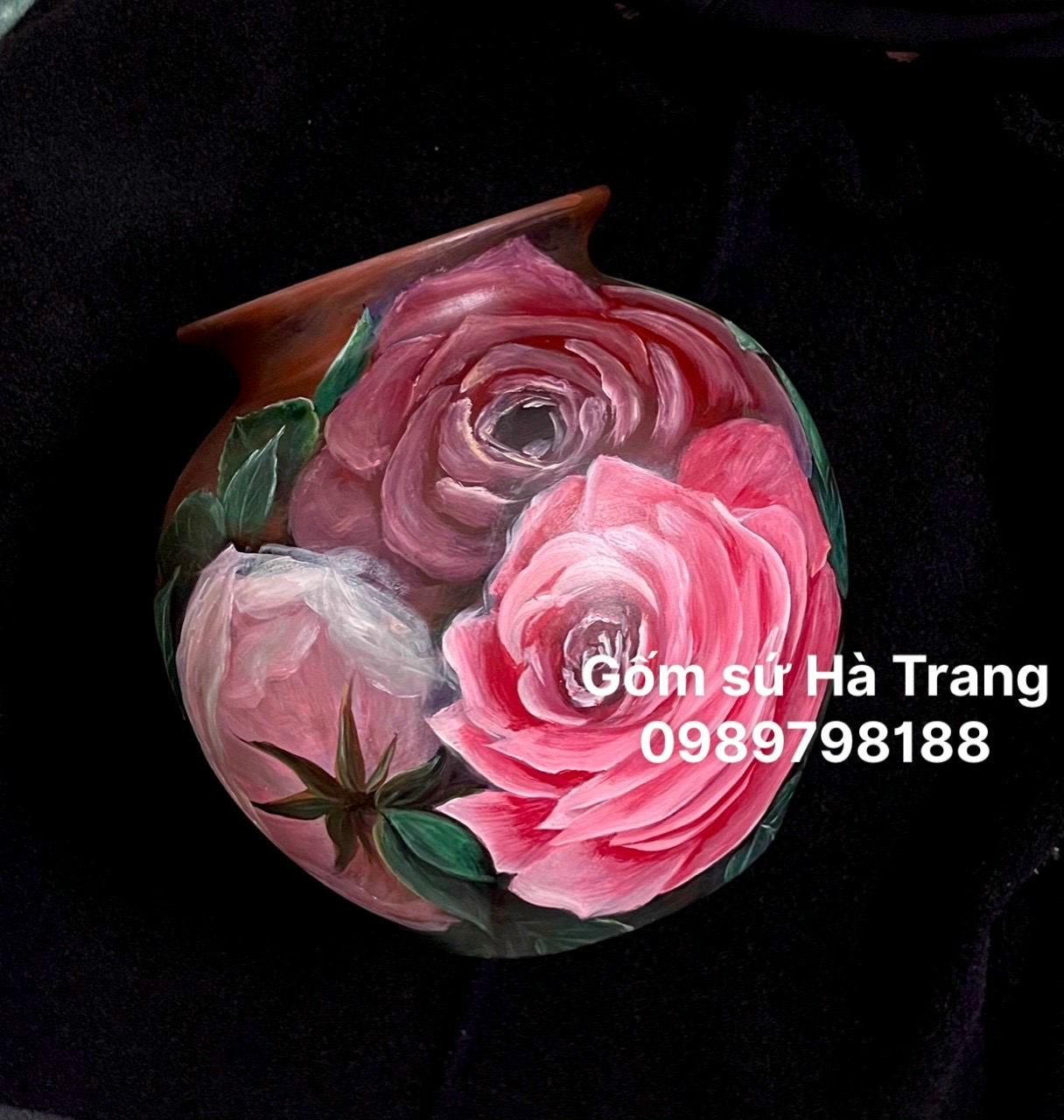 Lọ hoa gốm sứ Bát Tràng cao cấp vẽ 3D cao 23cm