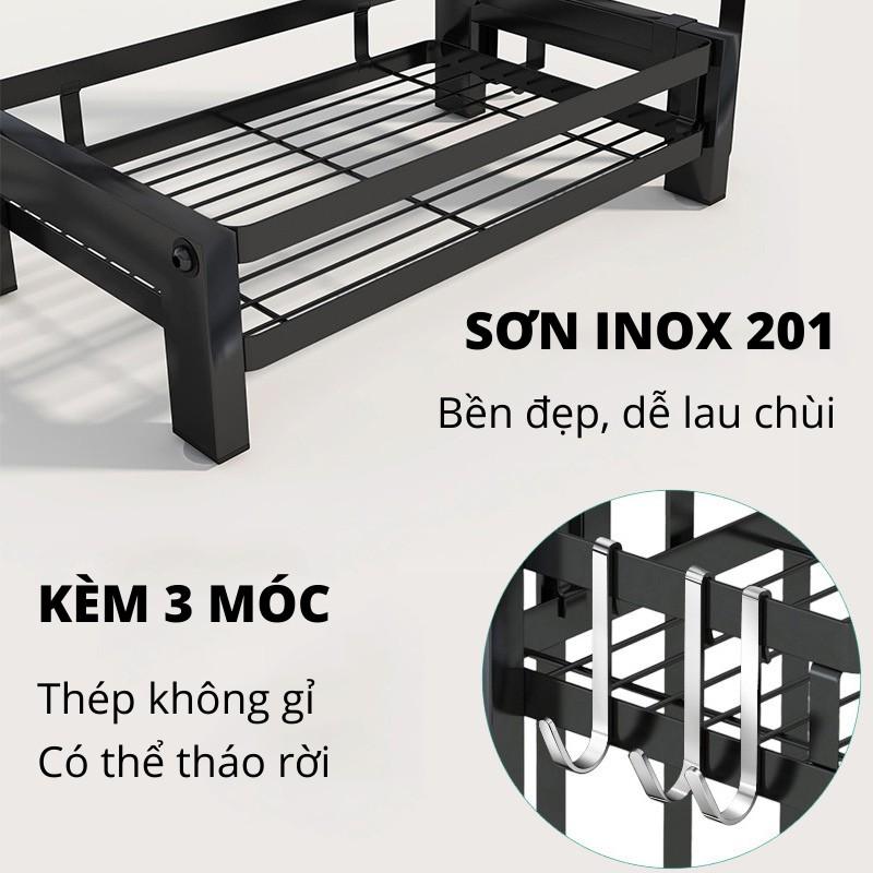 Kệ gia vị 2 tầng inox đa năng cực chắc chắn, đủ giỏ đựng đũa thìa, dao thớt phủ sơn tĩnh điện cao cấp