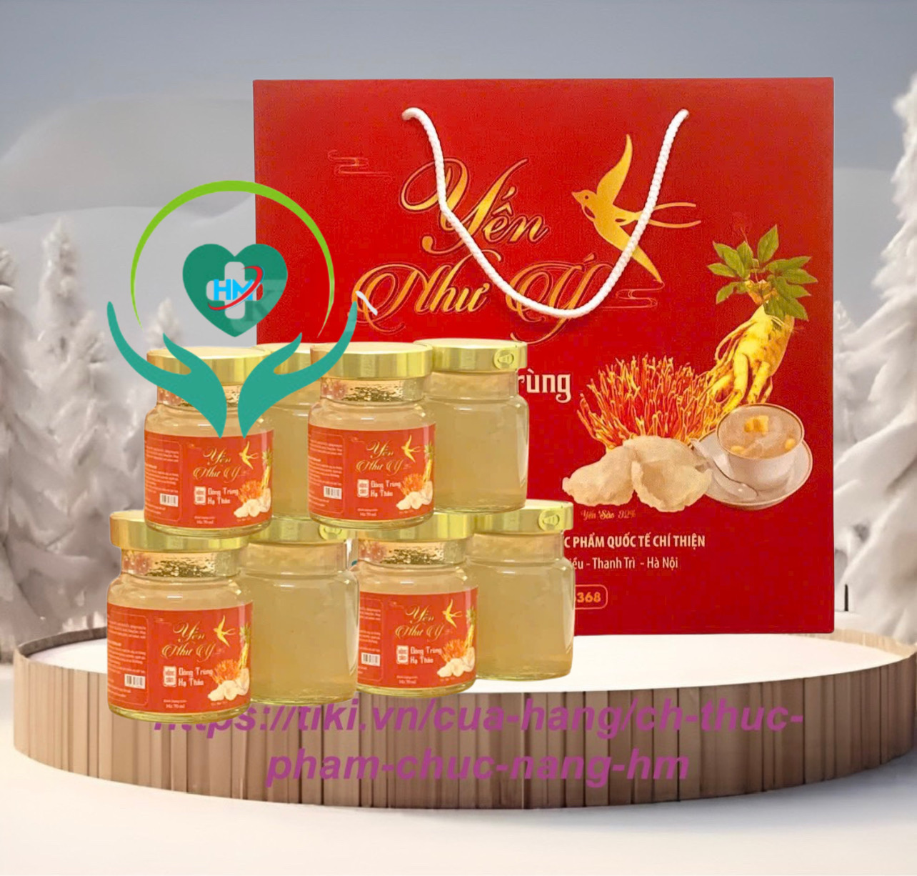Yến sào Như Ý Hồng sâm - Đông trùng hạ thảo giúp nâng cao sức đề kháng, phục hồi sức khỏe, bổ sung dinh dưỡng, hộp 6 hũ