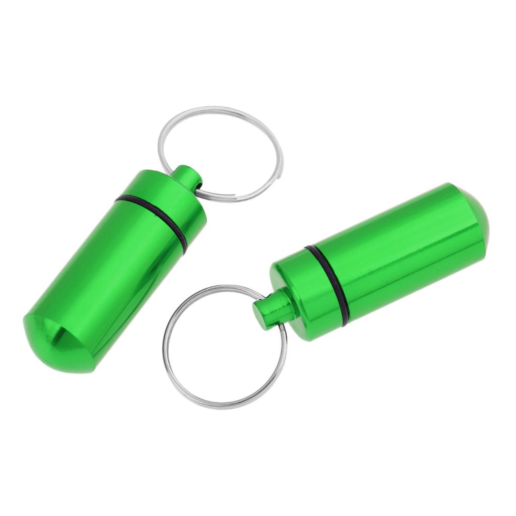 2Pcs Waterproof Aluminum Pill Box Case Bottle Cache Drug Holder Keychain