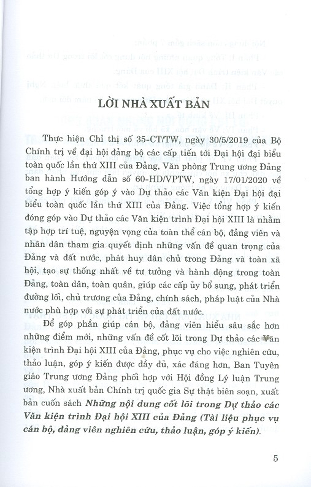 Những Nội Dung Cốt Lõi Trong Dự Thảo Các Văn Kiện Trình Đại Hội XIII Của Đảng (Tài liệu phục vụ cán bộ, đảng viên nghiên cứu, thảo luận, góp ý kiến)