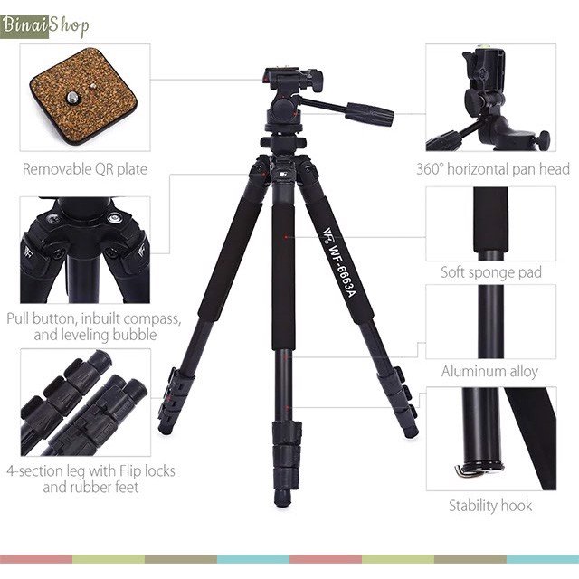 Weifeng WF-6663A - Chân Máy Ảnh Tripod- Hàng chính hãng