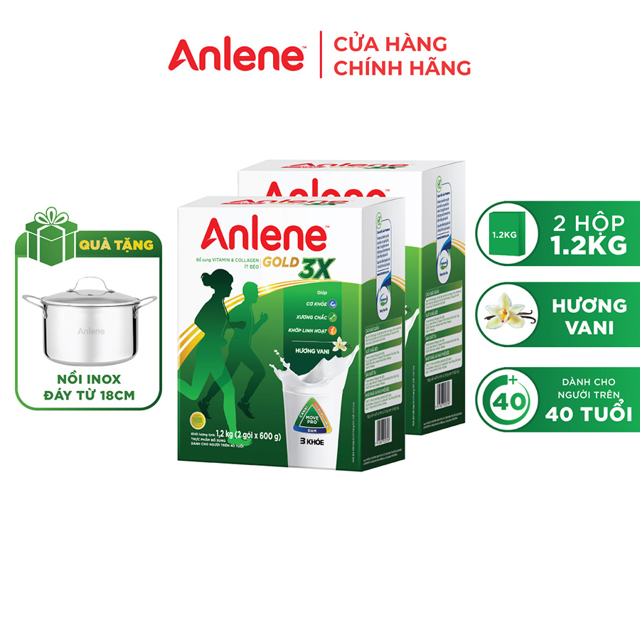 Combo 02 Sữa Bột Anlene Gold 3X Hương Vanilla (Hộp giấy 1200g) - Tặng kệ 2 tầng