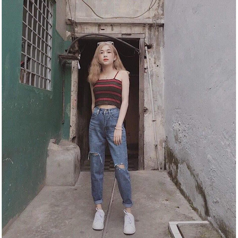 QUẦN BAGGY JEAN RÁCH XANH ĐẬM mã 3007