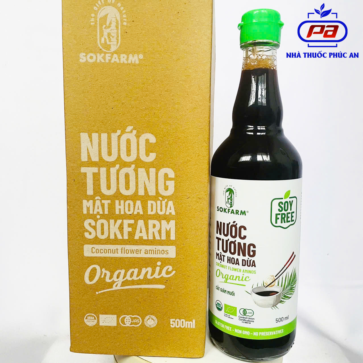 Nước tương mật hoa dừa Sokfarm 200ml - 1L nước tương ít mặn không đậu nành không chất bảo quản