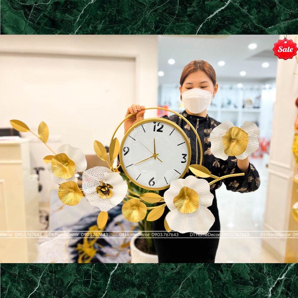 Đồng Hồ Treo Tường Trang Trí Decor Đẹp - Nhập Khẩu Cao Cấp - Mẫu Hoa Mai Vàng May Mắn - BH 5 Năm- D1 Home
