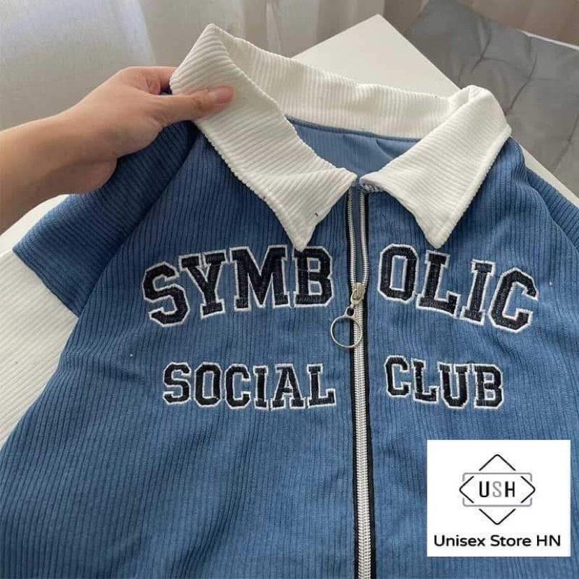 Áo Khoác Nữ SYMBOLYC Cổ Bẻ Vải Nhung Tăm 2 Lớp Lót Dù Phối Dây Kéo Thiết Mới Lạ Phong Cách Unisex Hot Trend Mới
