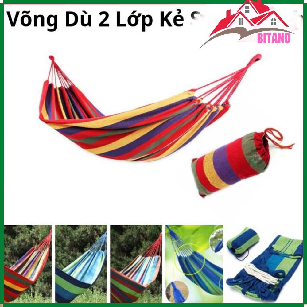 Võng Dù BITANO Kẻ Sọc Du Lịch 2 Lớp Dày Dặn, Chịu Lực Cao Size 180Cm X 80Cm (Giao Mẫu Ngẫu Nhiên)