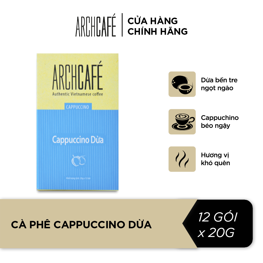 Cà phê Cappuccino Dừa - Cafe hoà tan Archcafé (hộp 12 gói x 20g)