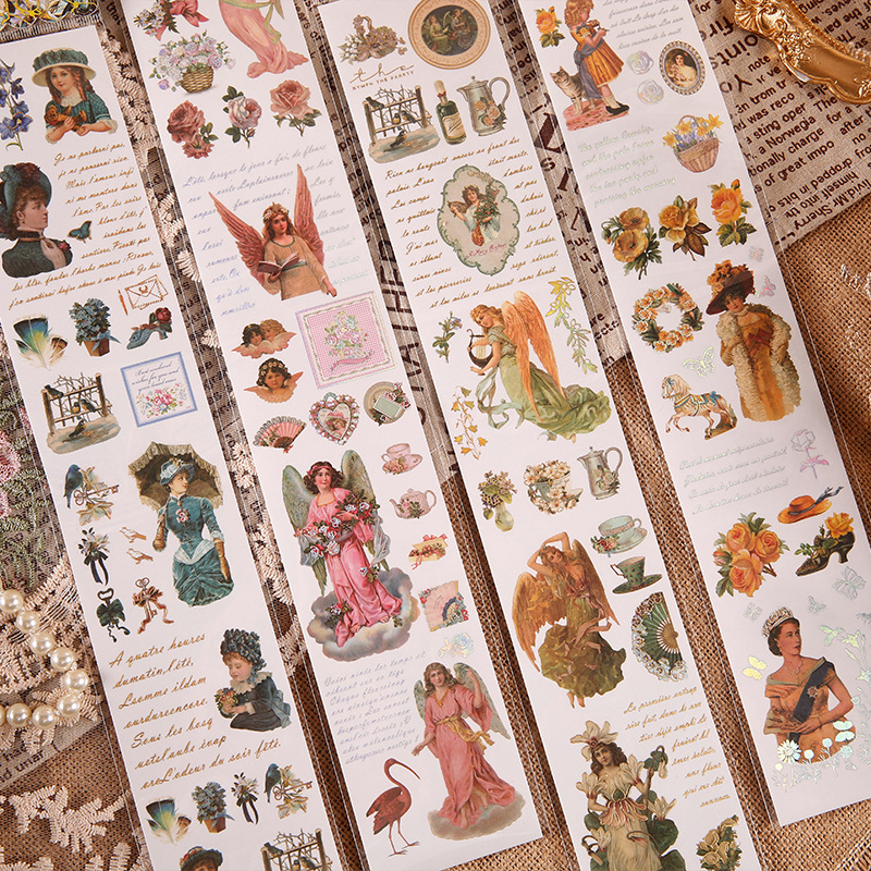 S19 - Dải sticker washi masking tape nàng Rococo vintage cổ điển Infeel.Me trang trí cho sổ bullet journal, junk journal