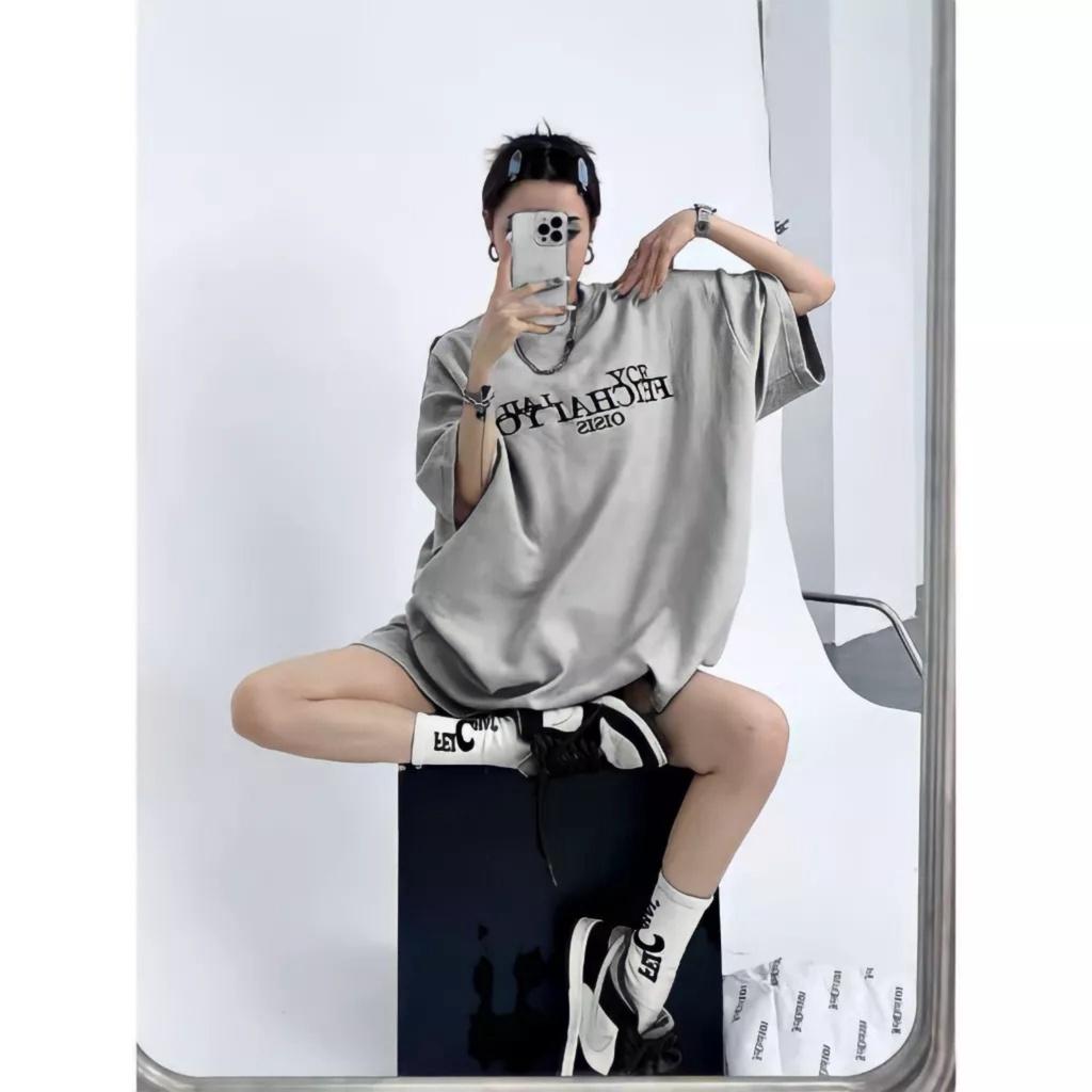 Bộ Áo Thun Unisex FFICHAI YOU Kèm Quần Short Dáng Rộng In Chữ