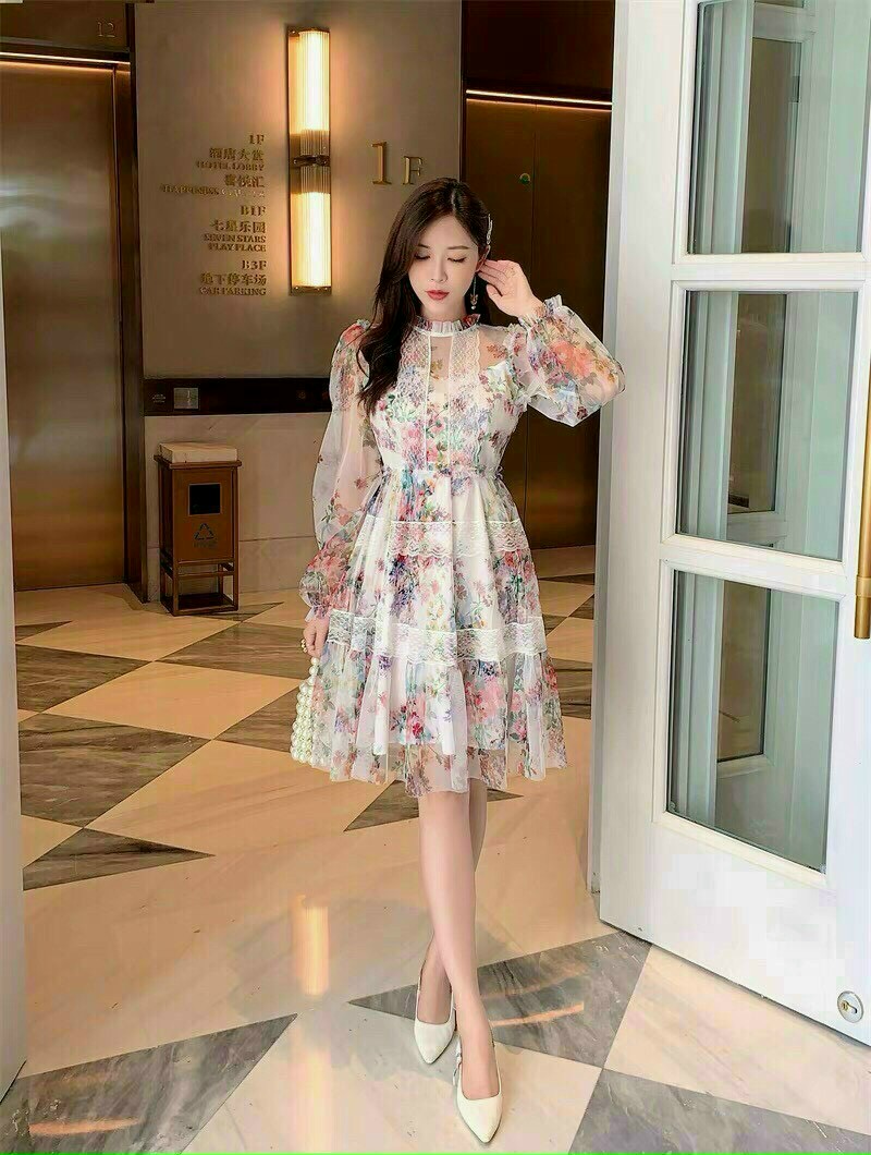 ĐẦM XÒE REN LƯỚI HOA SIÊU ĐẸP