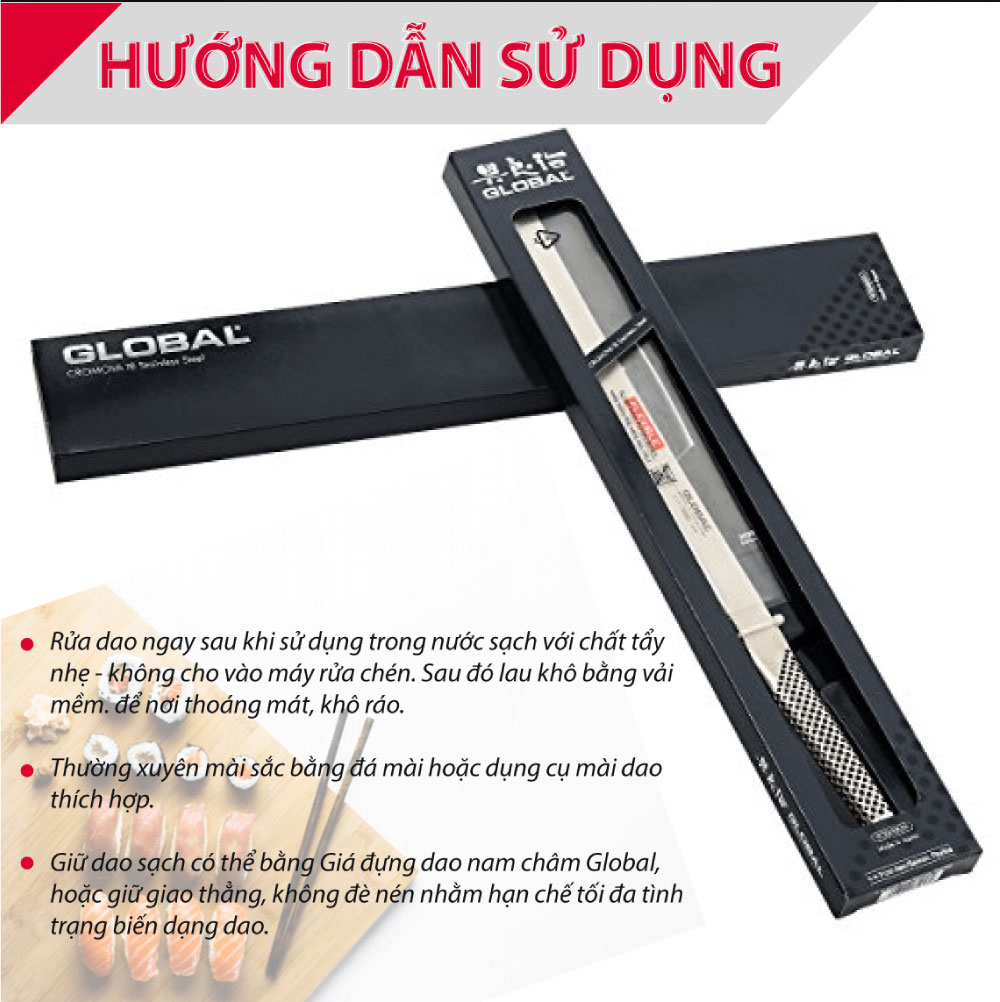 Dao bếp Nhật cao cấp Global G10 Salmon Knife - Dao phi lê cá hồi (310mm)- Dao bếp Nhật chính hãng