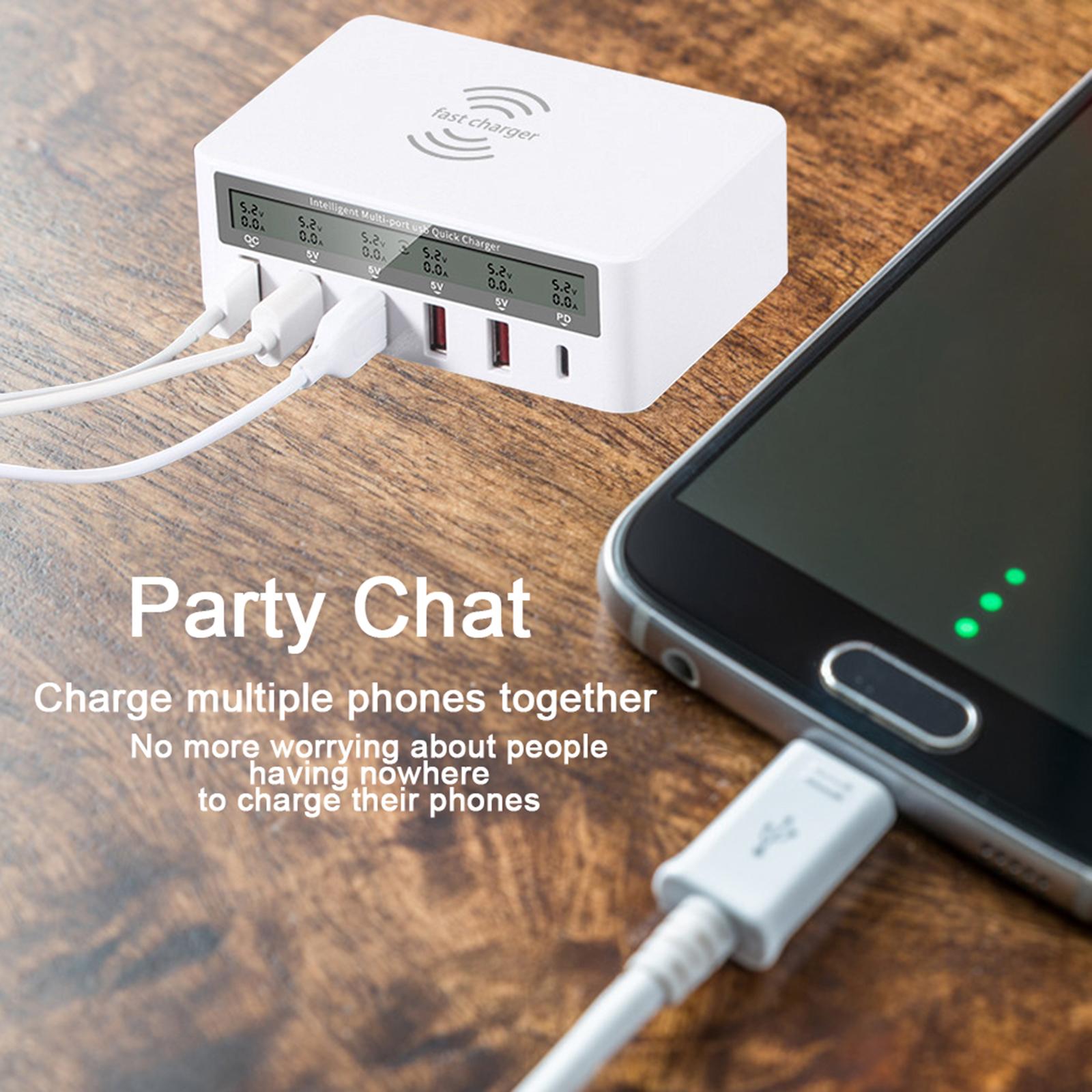 Desktop USB-C Qi 5 USB Ports QC 3.0 Charging Station for iPhone and More EU