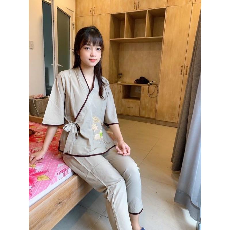 Đồ Lam Đi Chùa Pháp Phục Phật Giáo xéo nhật nơ thêu sen