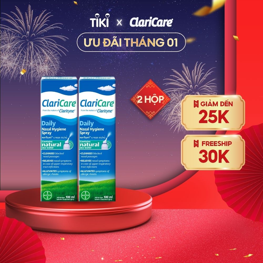 Combo 2 Dung Dịch Xịt Vệ Sinh Mũi CLARICARE 100ml x2 Giảm Các Chiệu Trứng Viêm Mũi Dị Ứng