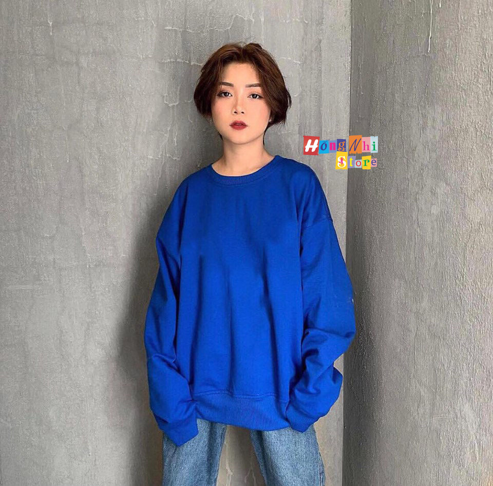 Áo Sweater Trơn Chất Nỉ Lót Bông Màu Xanh Dương - Sweater Unisex - MM