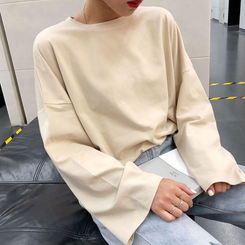 Áo thun tay dài cổ tròn thiết kế dáng rộng thoải mái