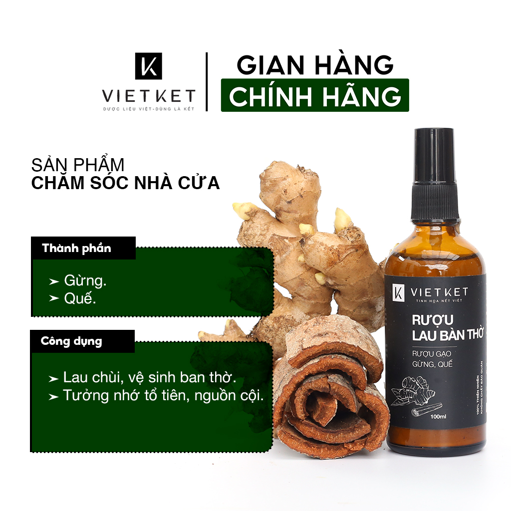 Rượu Lau Bàn Thờ VIETKET 100ml - Giúp làm ấm bàn thờ gia tiên