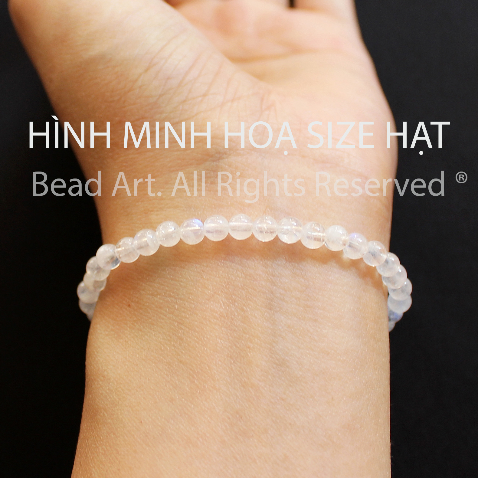 4MM Đá Mặt Trăng, Moonstone Tự Nhiên Ánh Cầu Vồng Loại AA, Đá Phong Thuỷ, Mệnh Kim, Thuỷ - Bead Art