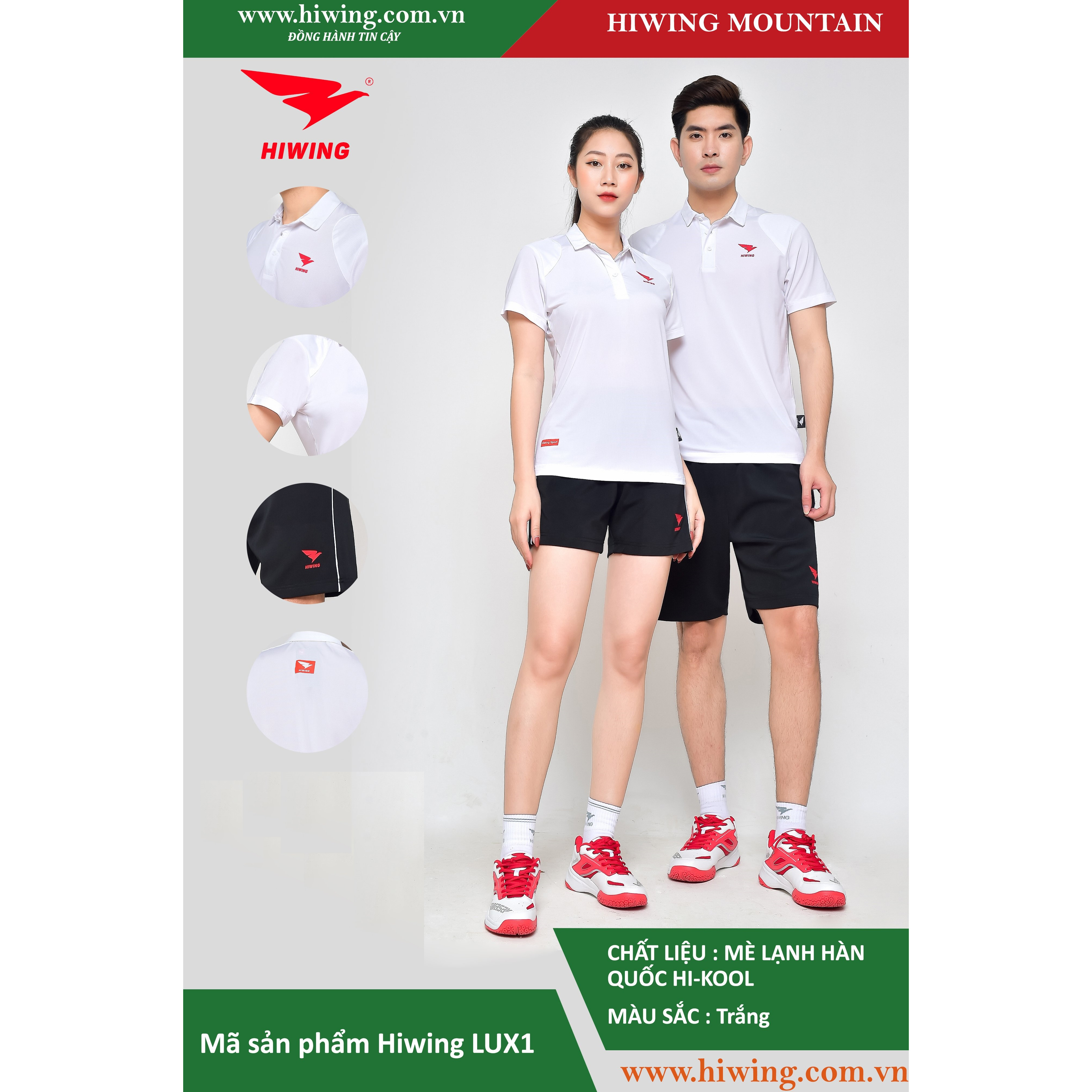 Áo tennis, áo cầu lông Hiwing Mountain Lux 1 màu trắng