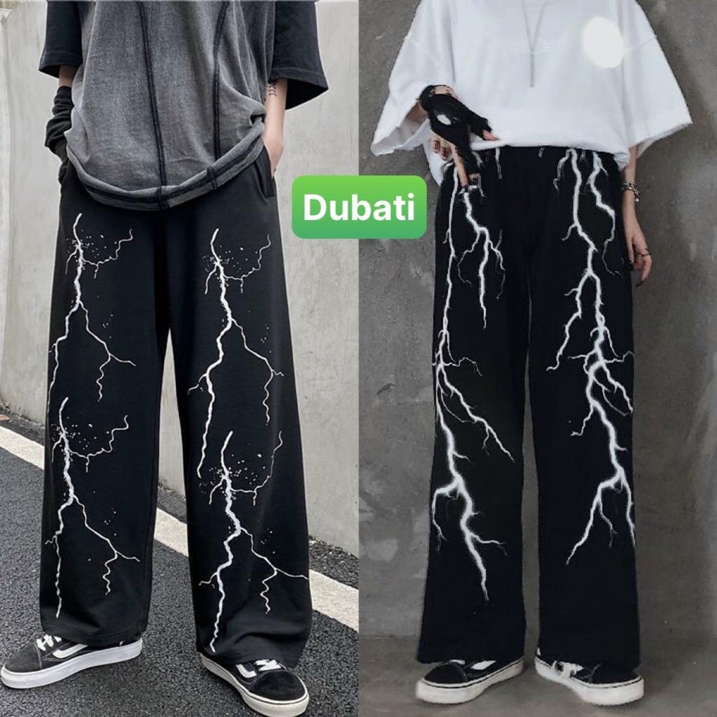 QUẦN JOGGER NAM NỮ UNISEX CHẤT NỈ DÀY DA CÁ ỐNG SUÔNG RỘNG TIA SÉT PHONG CÁCH SÀNH ĐIỆU -DUBATI