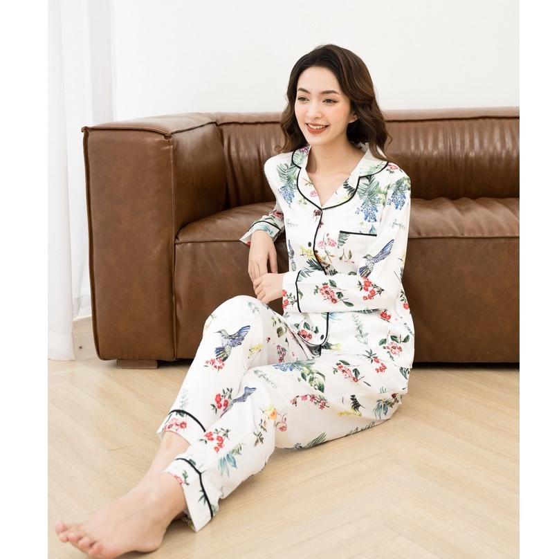 Đồ Ngủ Nữ Bộ Pijama Dài Tay Lụa Cao Cấp Mặc Nhà Họa Tiết Đẹp Mềm Mịn Thấm Hút Thoáng Mát – VADESI